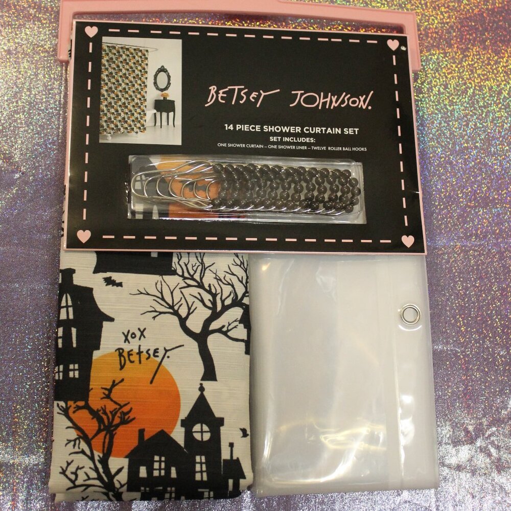 Betsey Johnson Haunted House Halloween Shower Curtain Set NWT